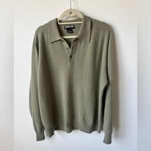 Kirkland Signature 100% Cashmere Polo Sweater Olive Green Size XL (Flaws)